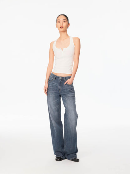 Northbutsouth Smoky Blue Washed Slub Mid Low Rise Women&