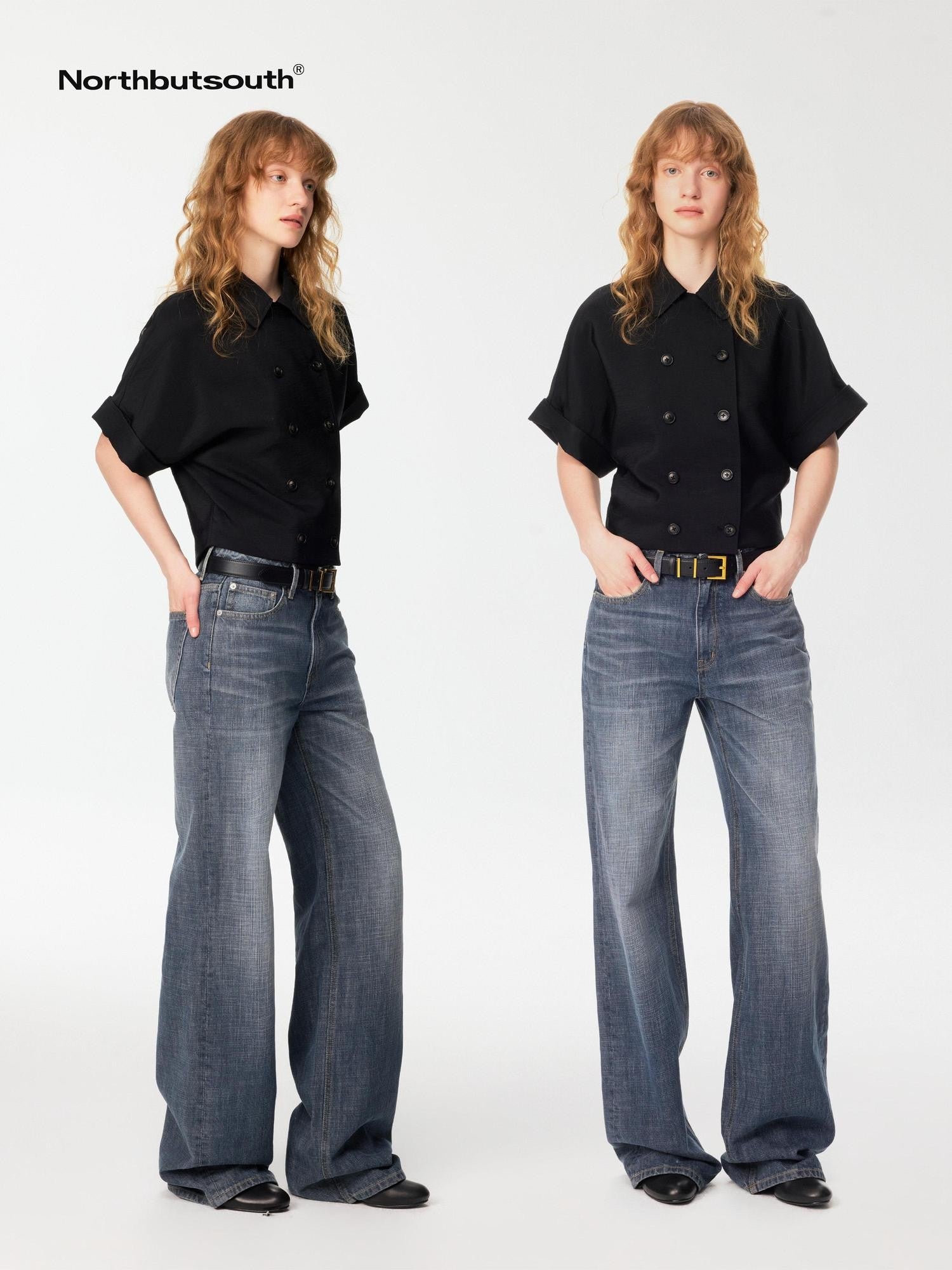 Northbutsouth Smoky Blue Washed Slub Mid Low Rise Women&