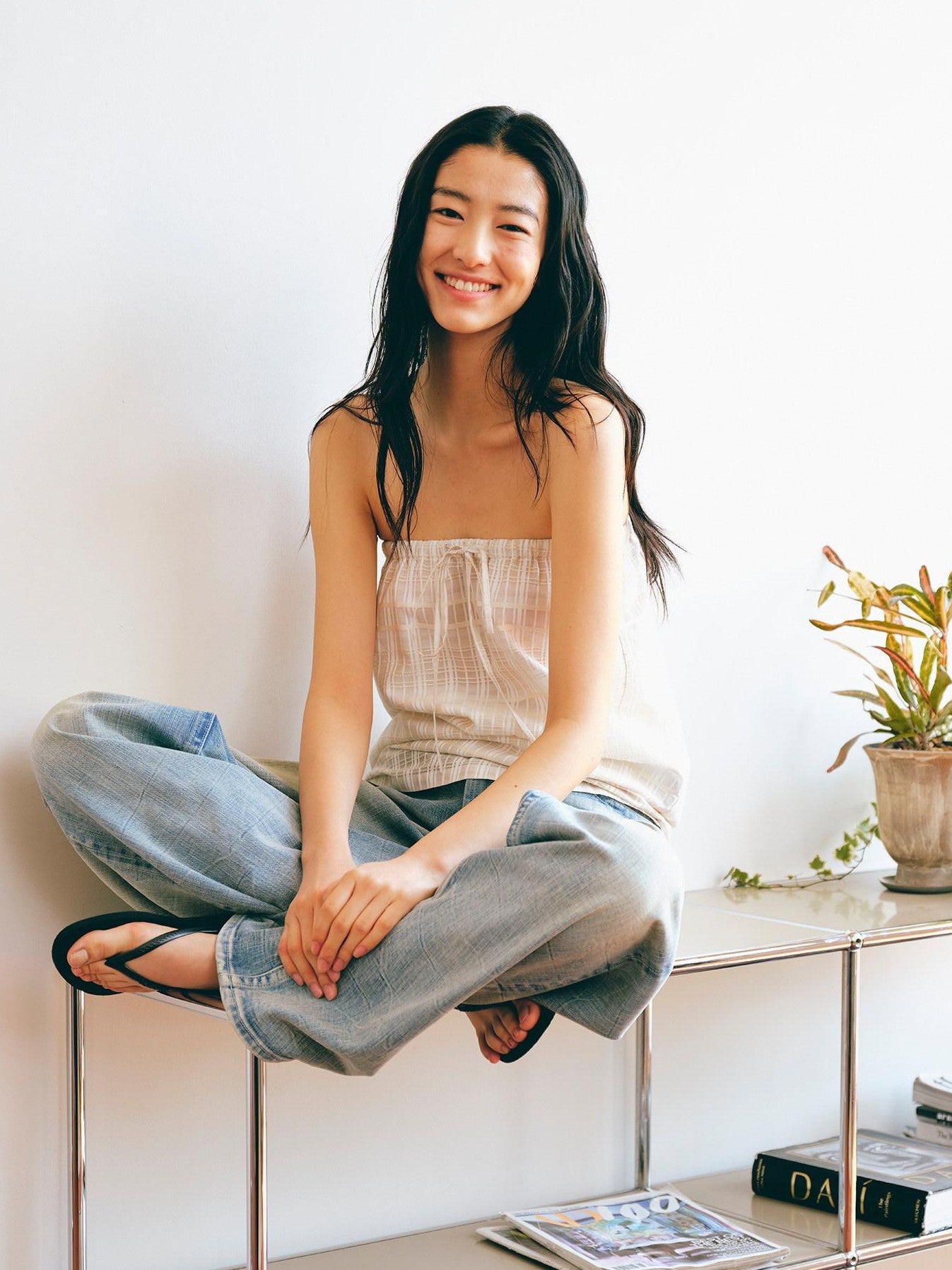 Northbutsouth Smoky Blue Washed Slub Mid Low Rise Women&