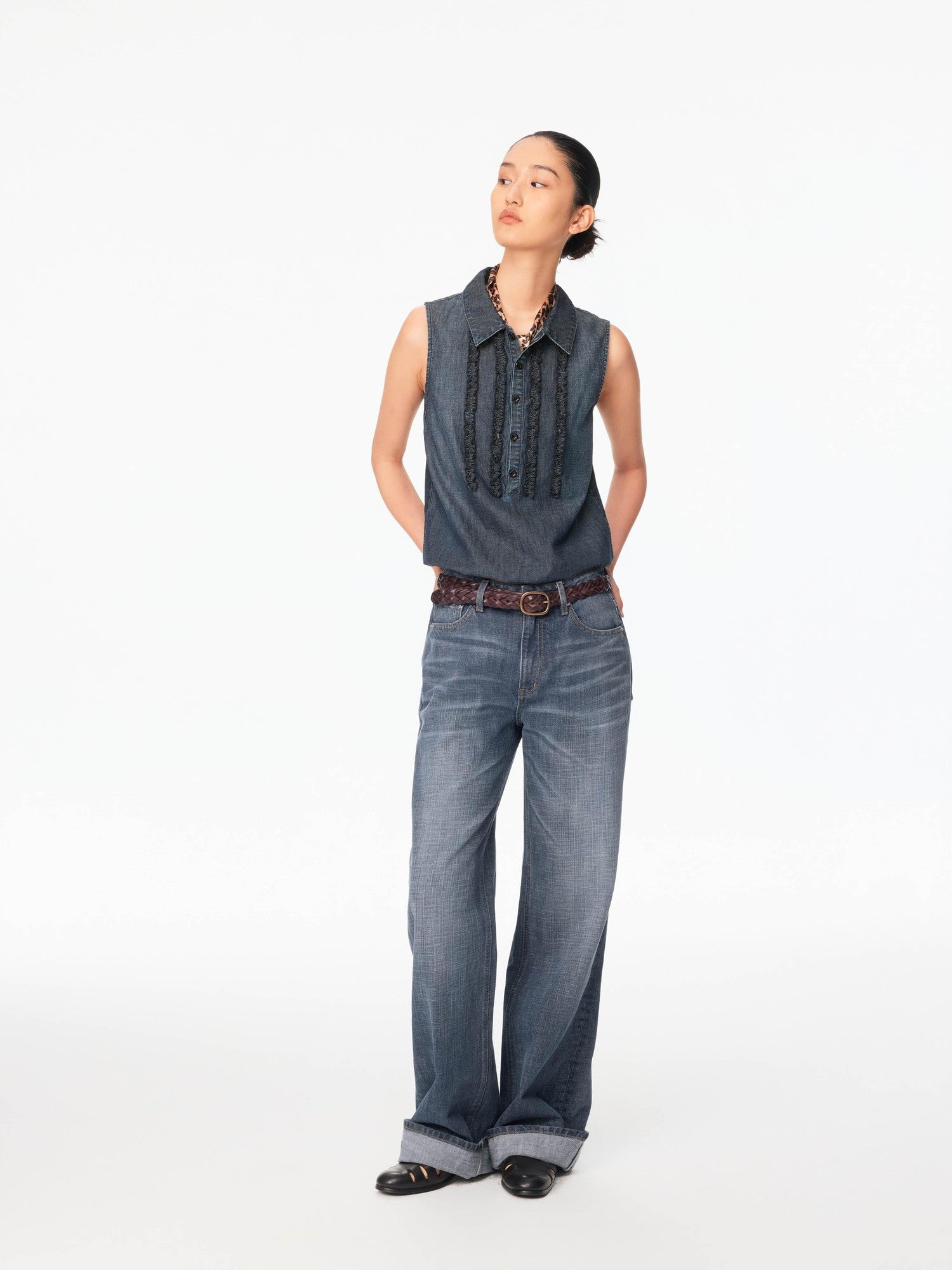 Northbutsouth Smoky Blue Washed Slub Mid Low Rise Women&
