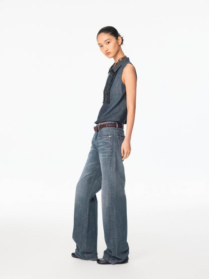 Northbutsouth Smoky Blue Washed Slub Mid Low Rise Women&