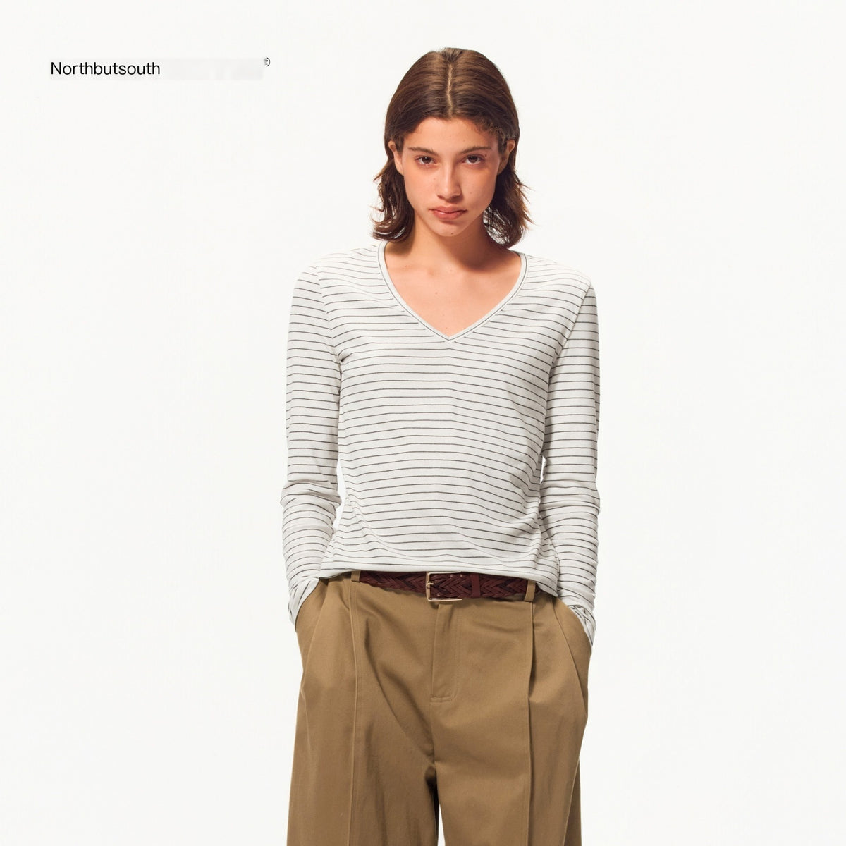 Northbutsouth_Snowflake_Texture_V-neck_Lyocell_Linen_Women&