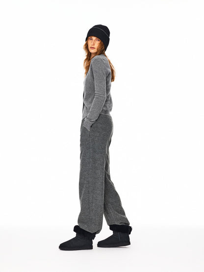 Northbutsouth Soft Speckled Yarn Adjustable Drawstring Elastic Mid Low Waist Cuffed Women&