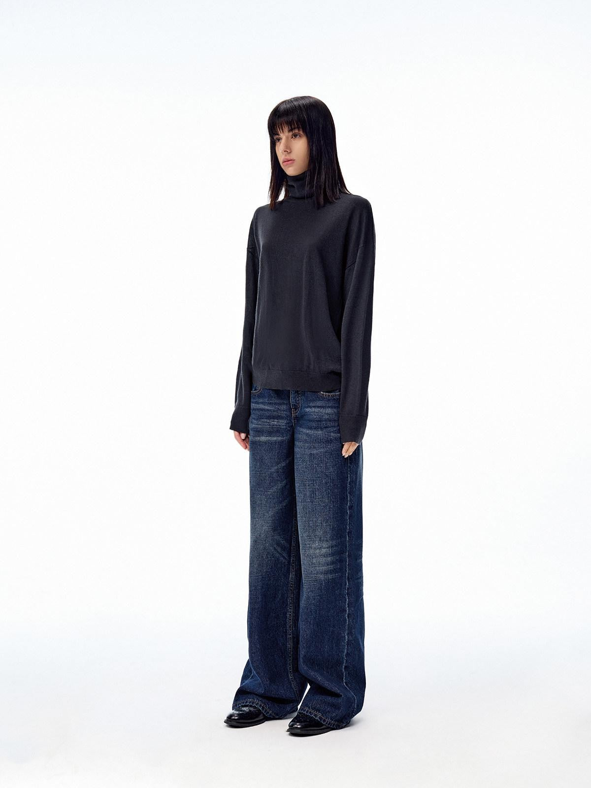 Northbutsouth Solid High Neck Layering Loose Fit Women&