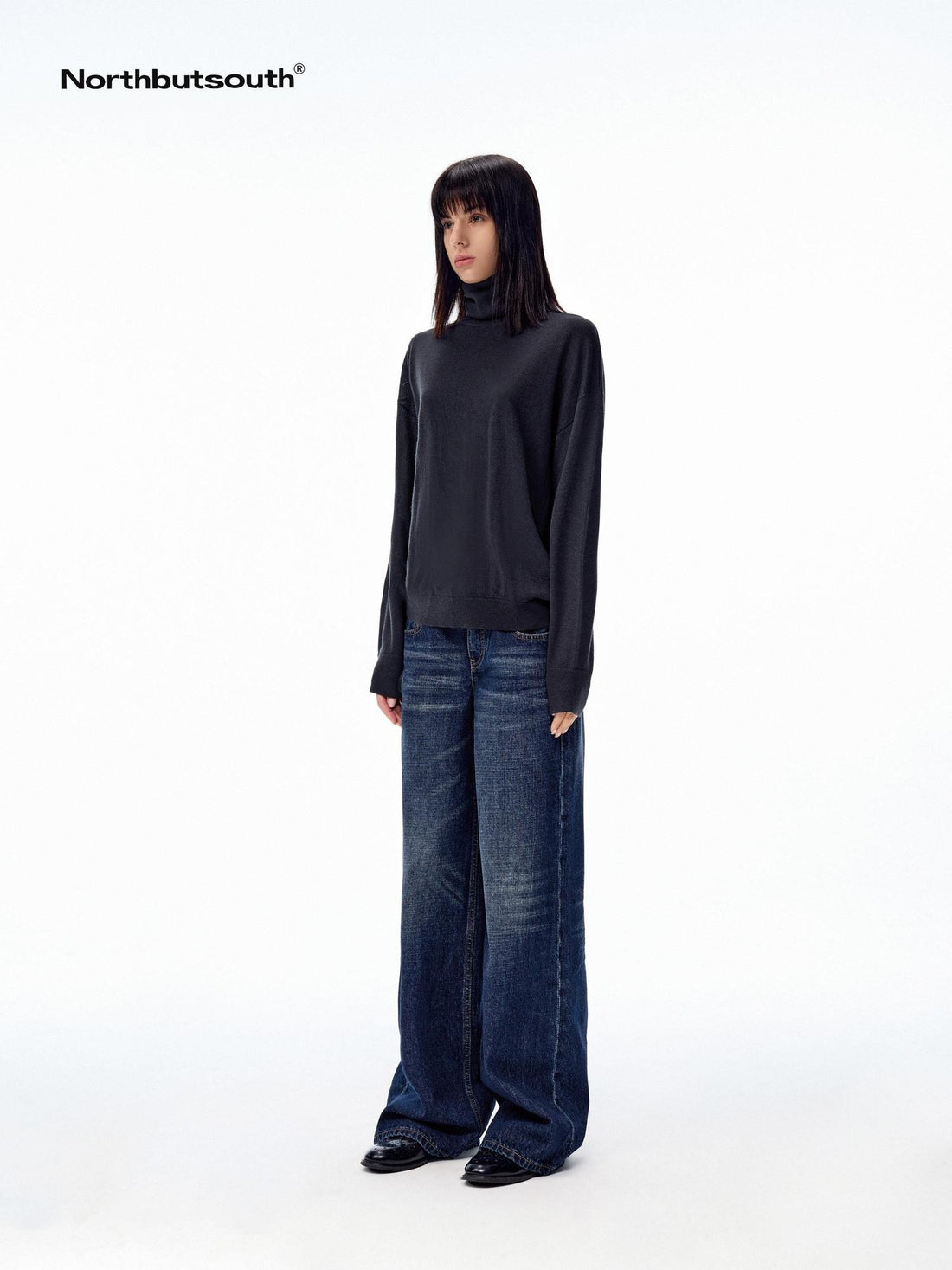 Northbutsouth Solid High Neck Layering Loose Fit Women&