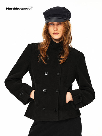 Northbutsouth Stand Collar Double Breasted Wool Blend Women&