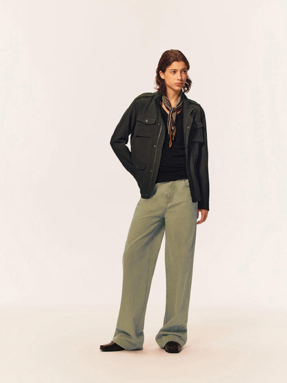 Northbutsouth Stand Collar Multi Pocket Color Block Slim Fit Women&