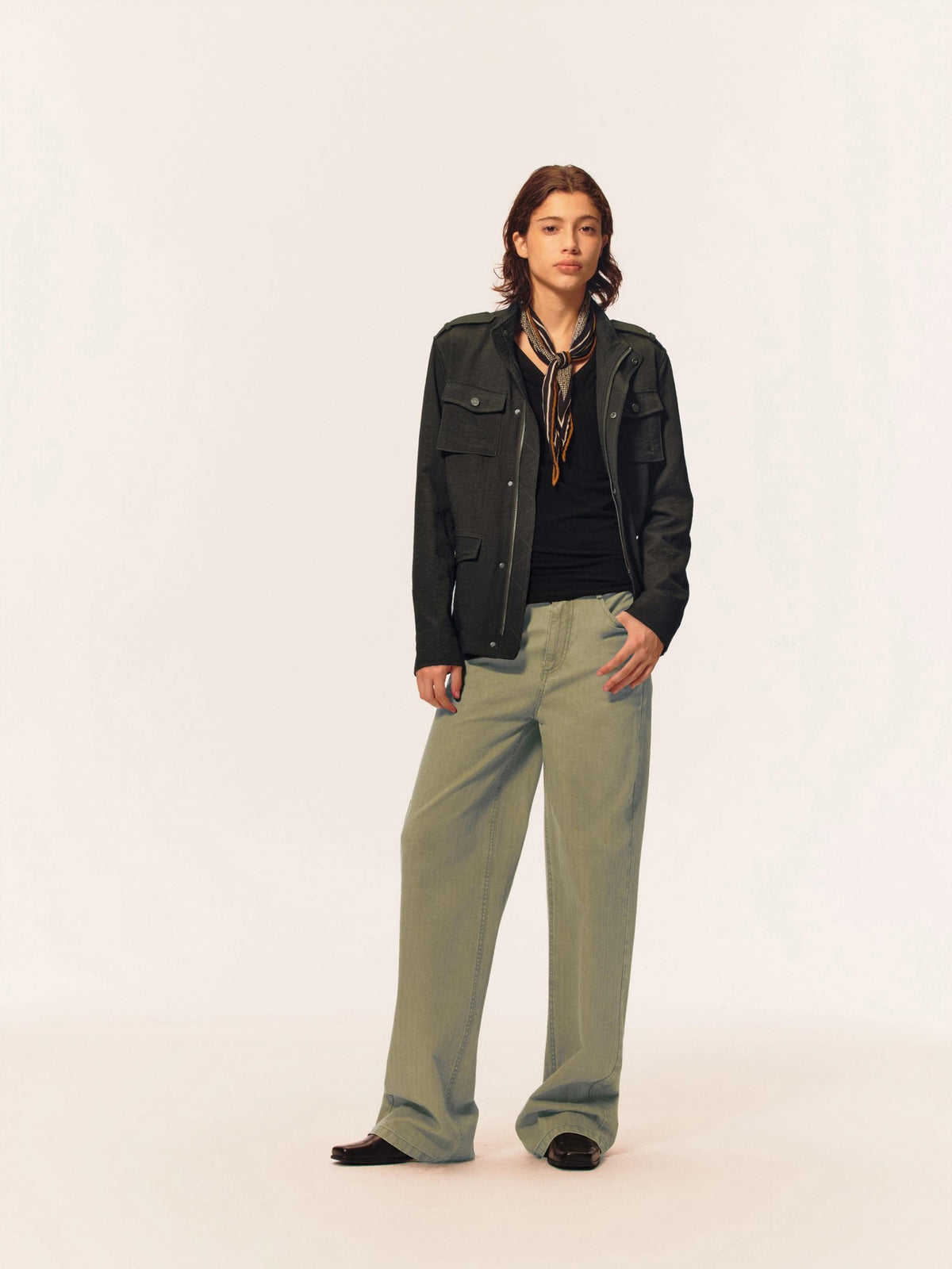 Northbutsouth Stand Collar Multi Pocket Color Block Slim Fit Women&