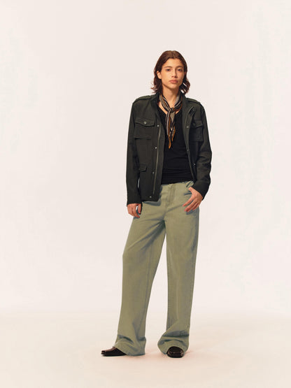 Northbutsouth Stand Collar Multi Pocket Color Block Slim Fit Women&