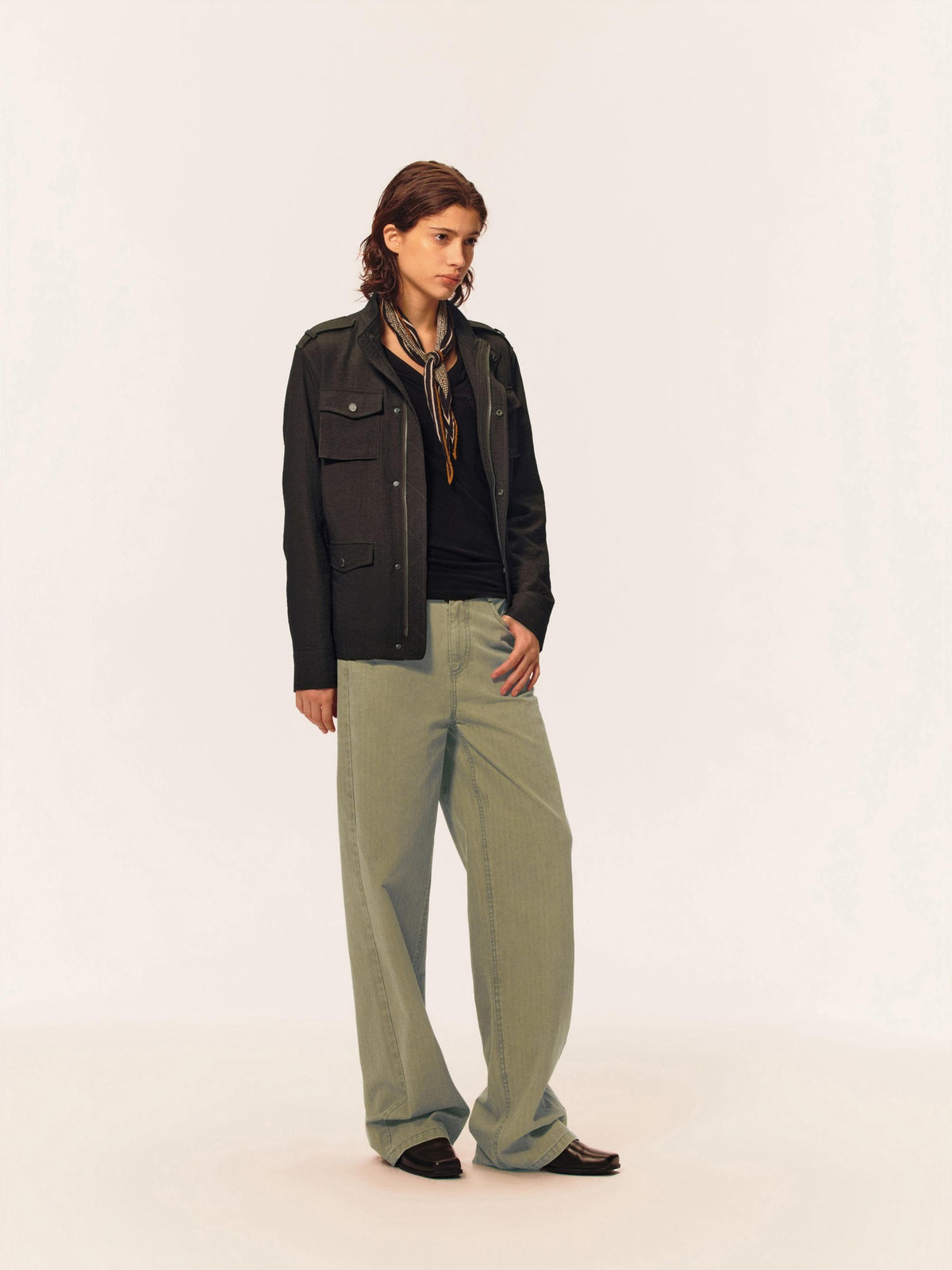 Northbutsouth Stand Collar Multi Pocket Color Block Slim Fit Women&