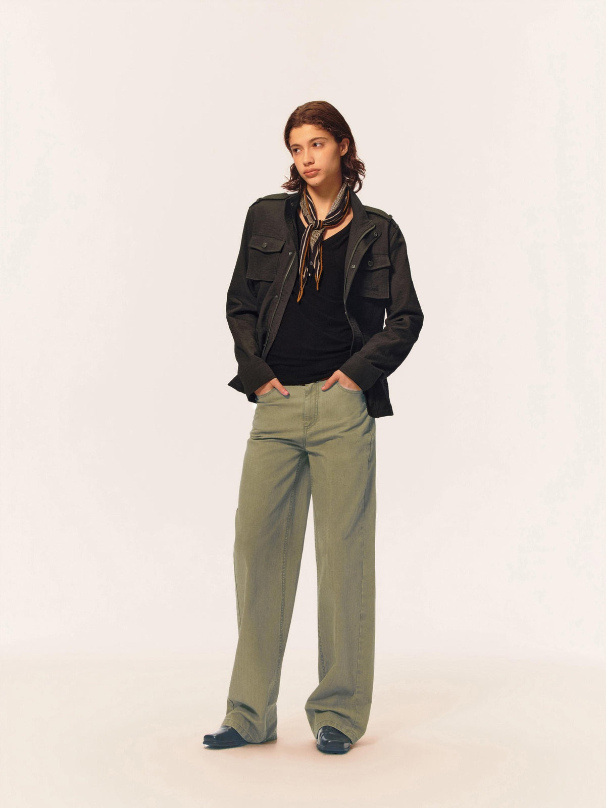 Northbutsouth Stand Collar Multi Pocket Color Block Slim Fit Women&