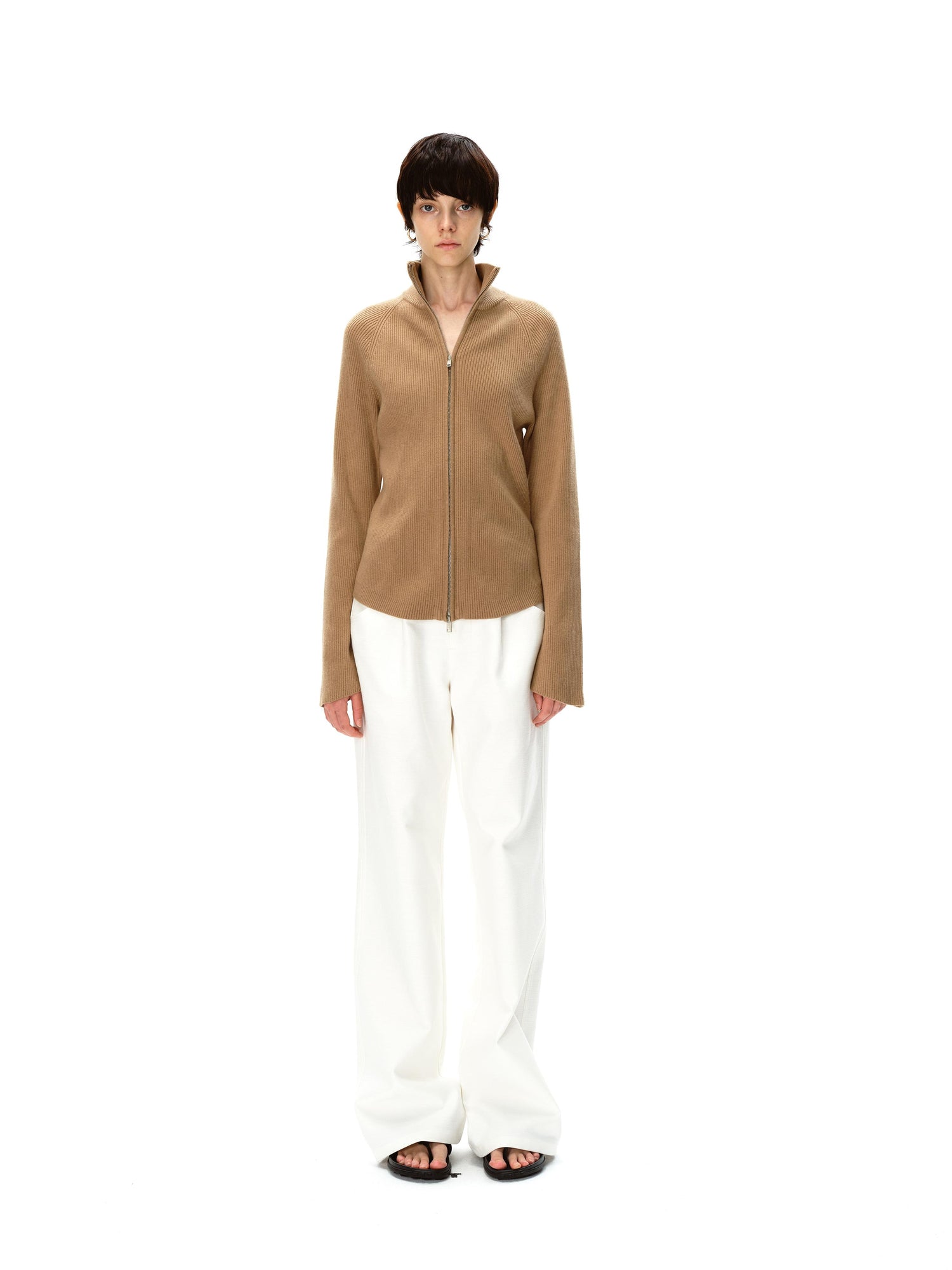 Northbutsouth Stand Collar Wool Double Headed Zipper Cardigan Sweater