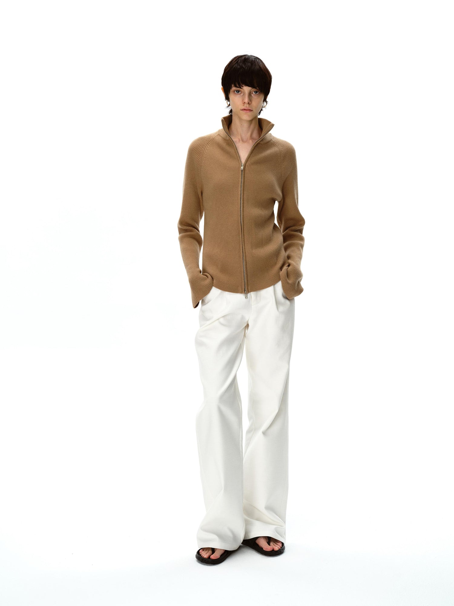 Northbutsouth Stand Collar Wool Double Headed Zipper Cardigan Sweater