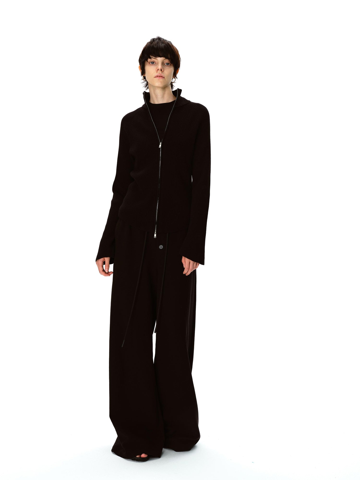 Northbutsouth Stand Collar Wool Double Headed Zipper Cardigan Sweater