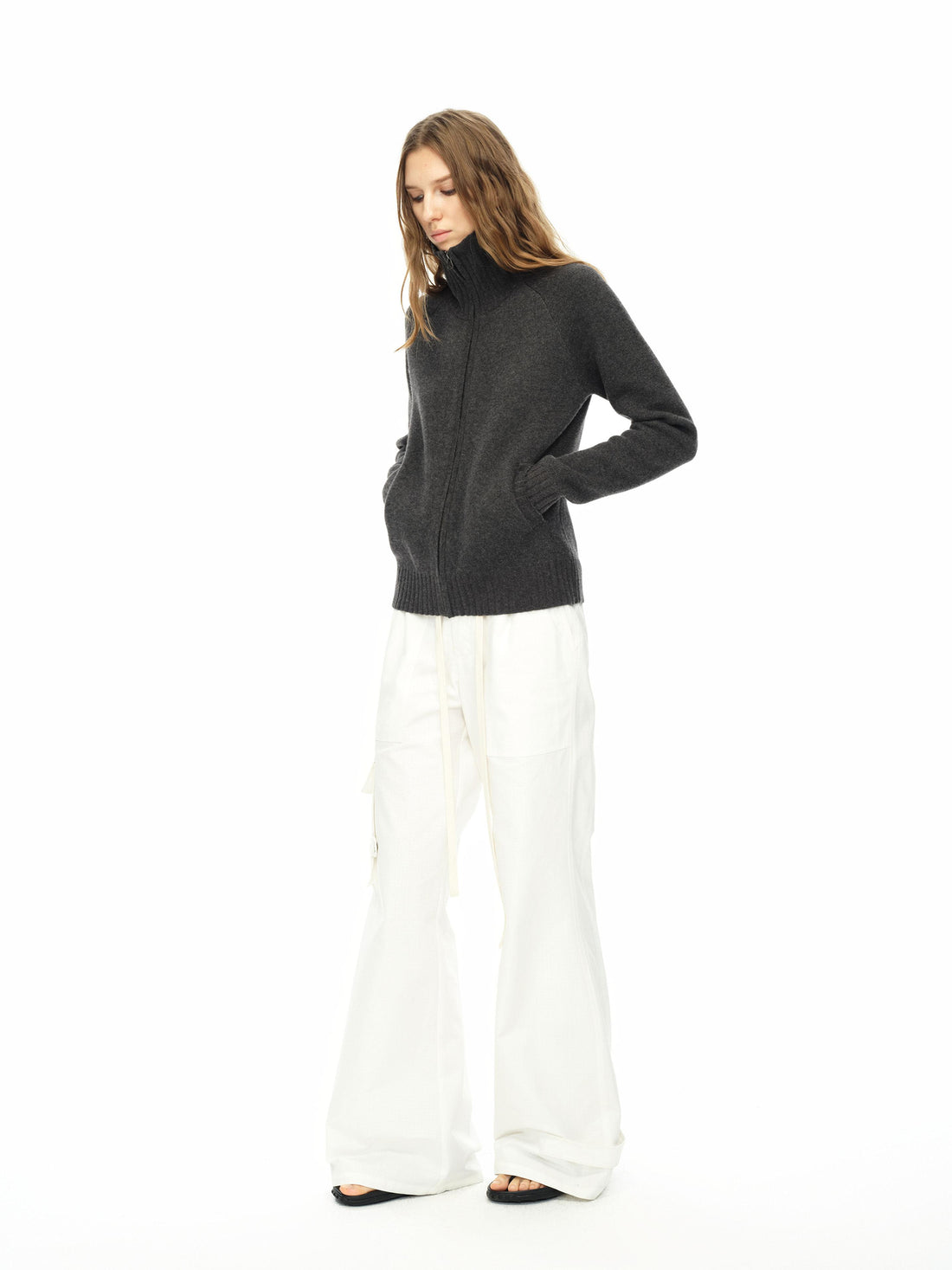 Northbutsouth Stand Collar Zip Up Knit Jacket With Pockets