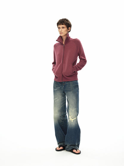 Northbutsouth Stand Collar Zip Up Knit Jacket With Pockets