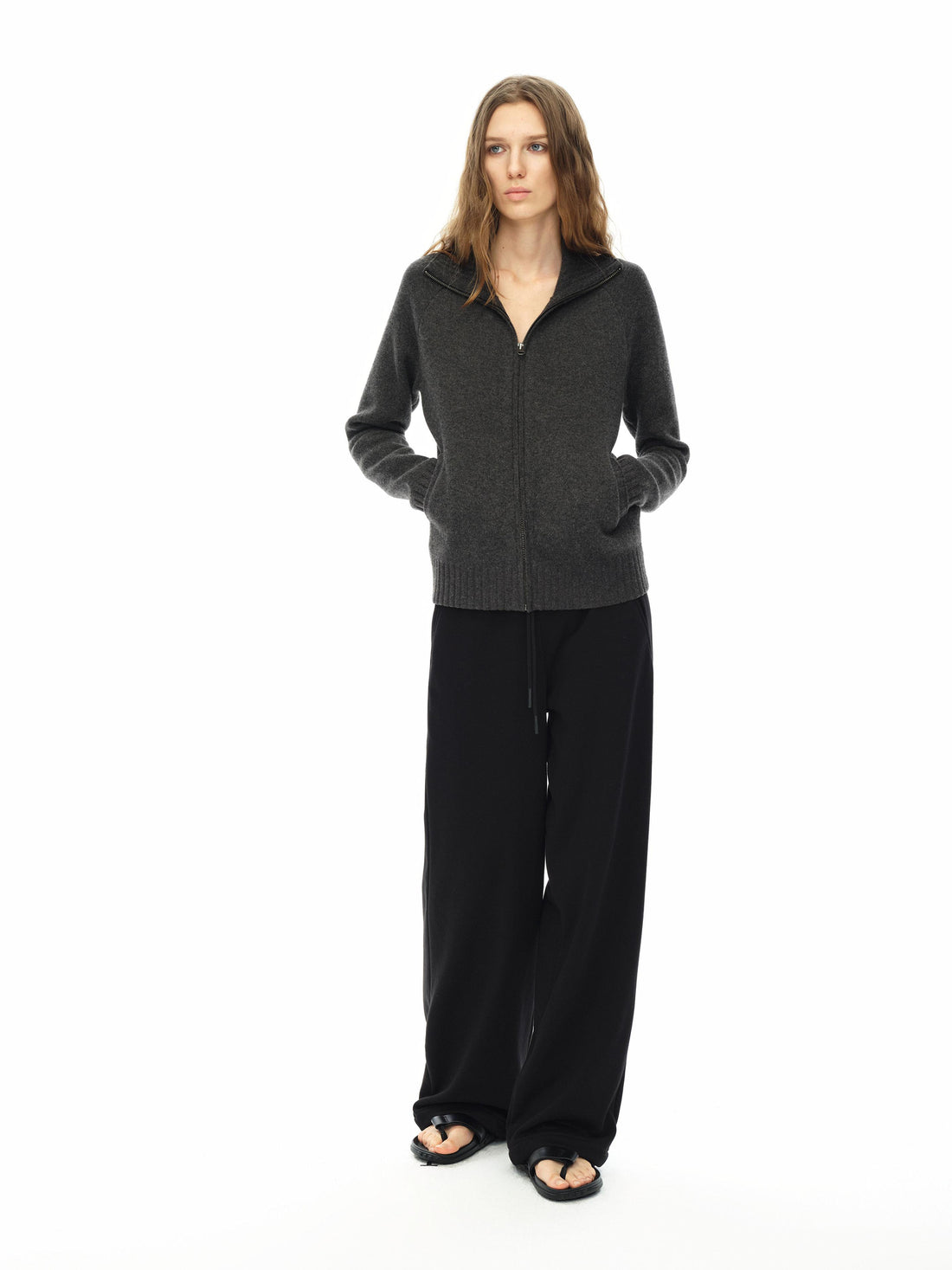 Northbutsouth Stand Collar Zip Up Knit Jacket With Pockets
