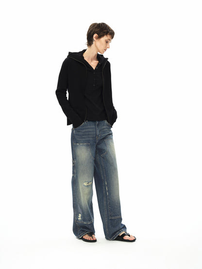 Northbutsouth Stand Collar Zip Up Knit Jacket With Pockets