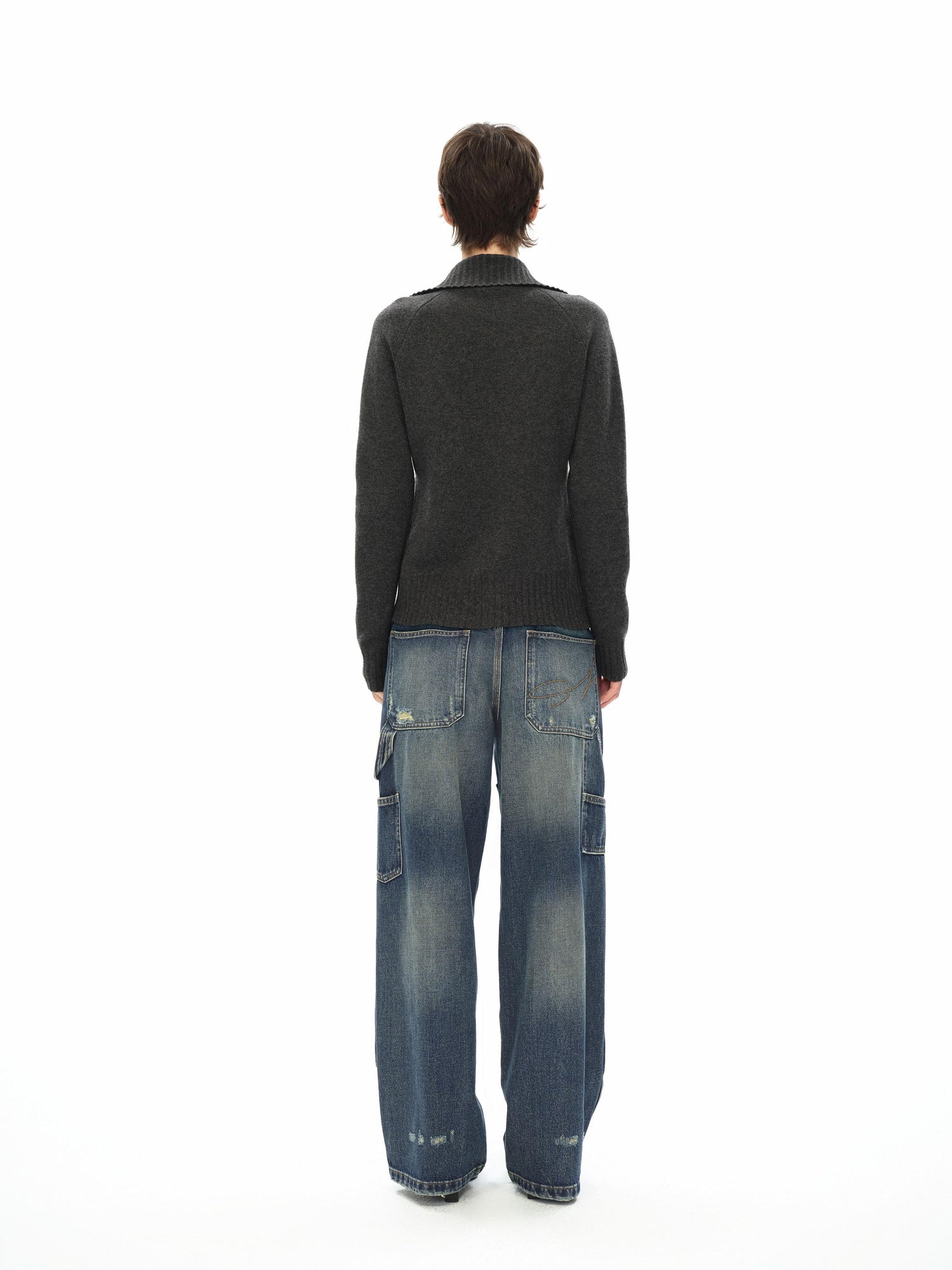 Northbutsouth Stand Collar Zip Up Knit Jacket With Pockets