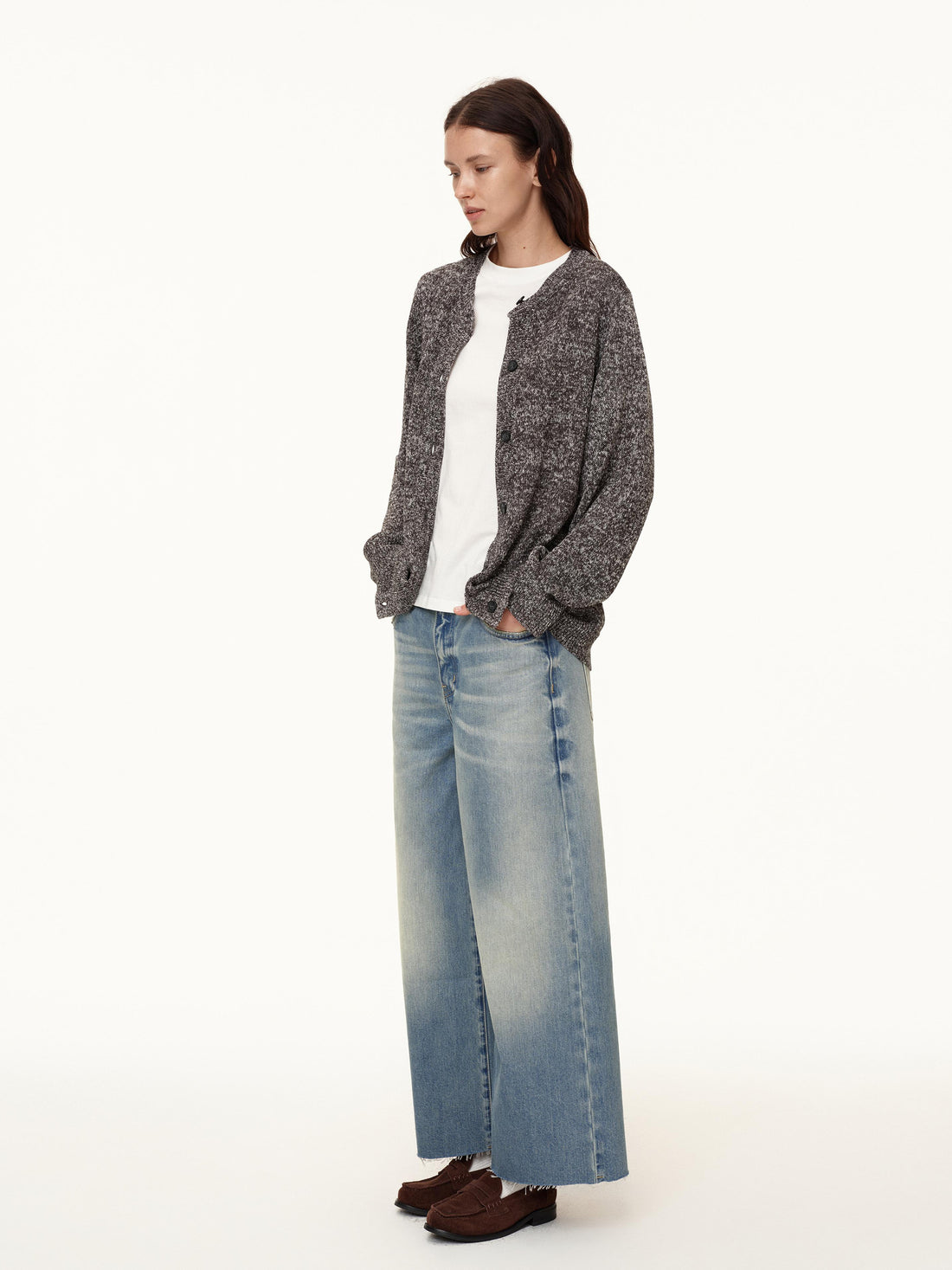 Northbutsouth Stonewashed Frayed Hem Straight Leg Jeans