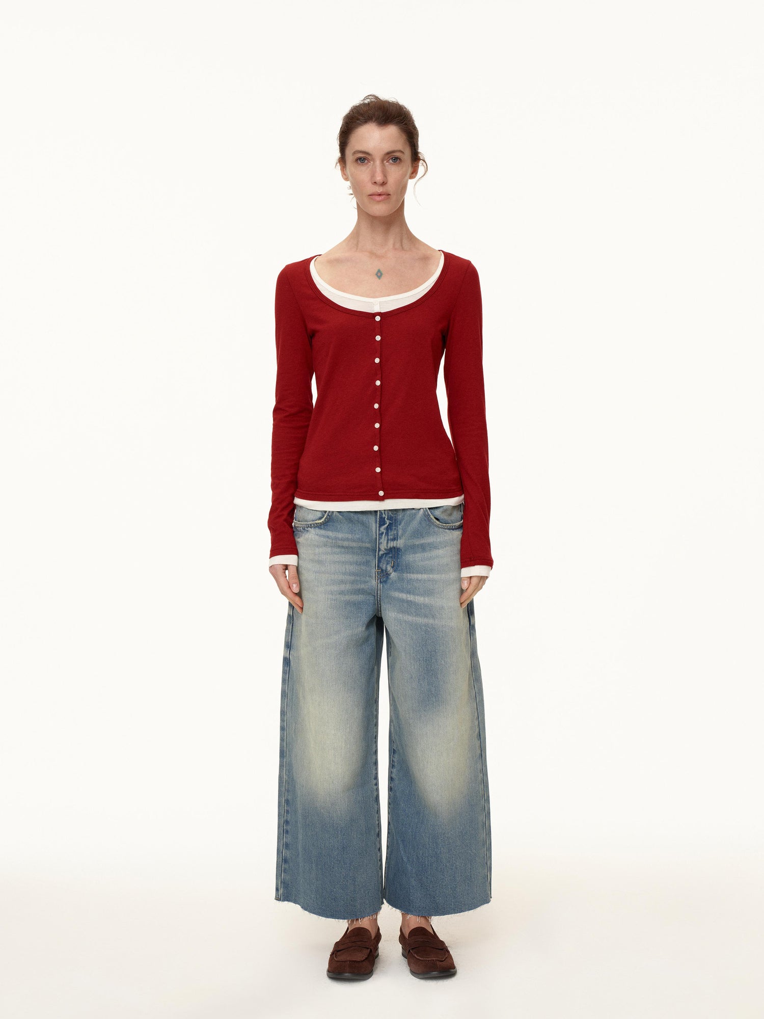 Northbutsouth Stonewashed Frayed Hem Straight Leg Jeans