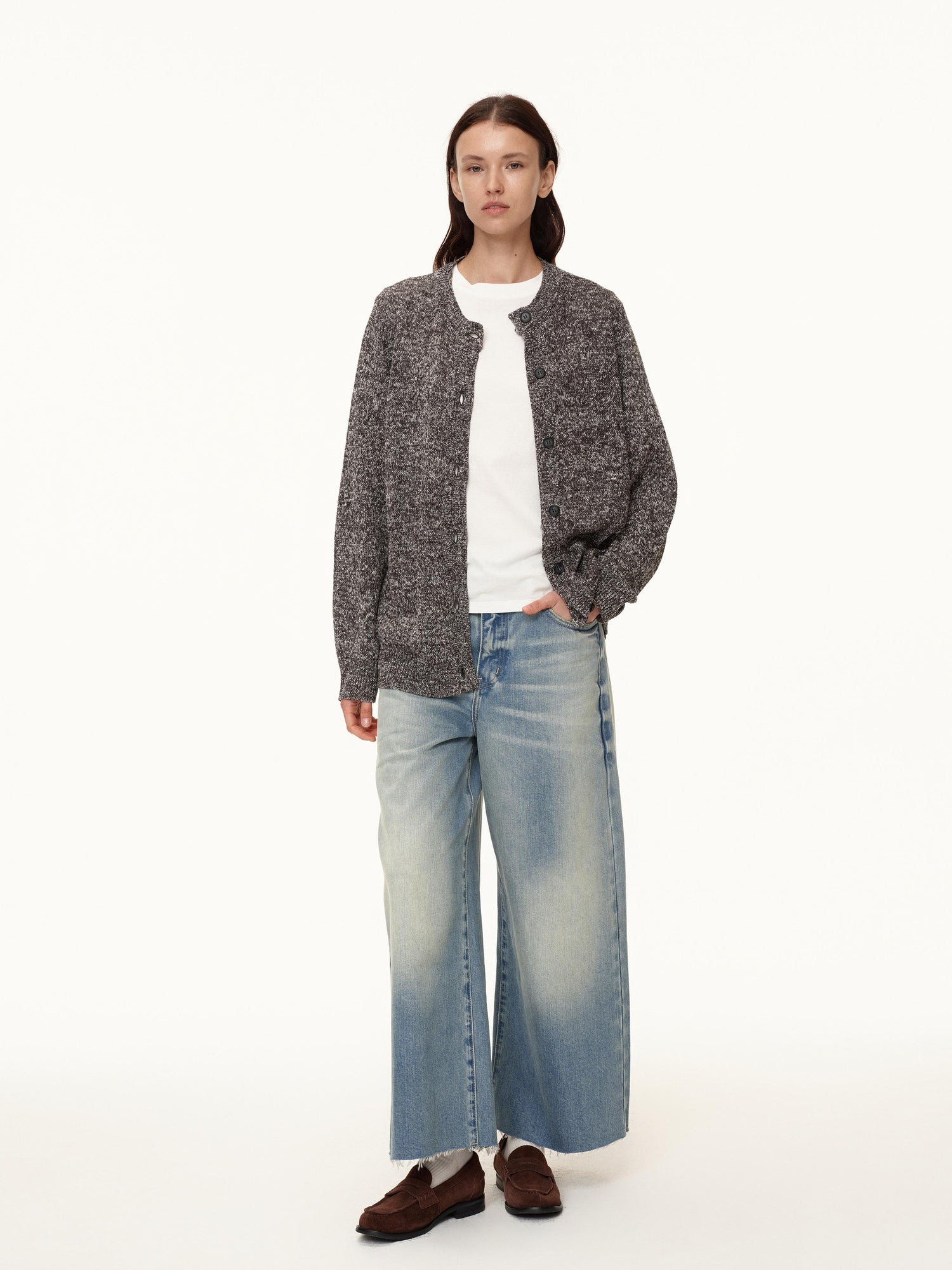 Northbutsouth Stonewashed Frayed Hem Straight Leg Jeans