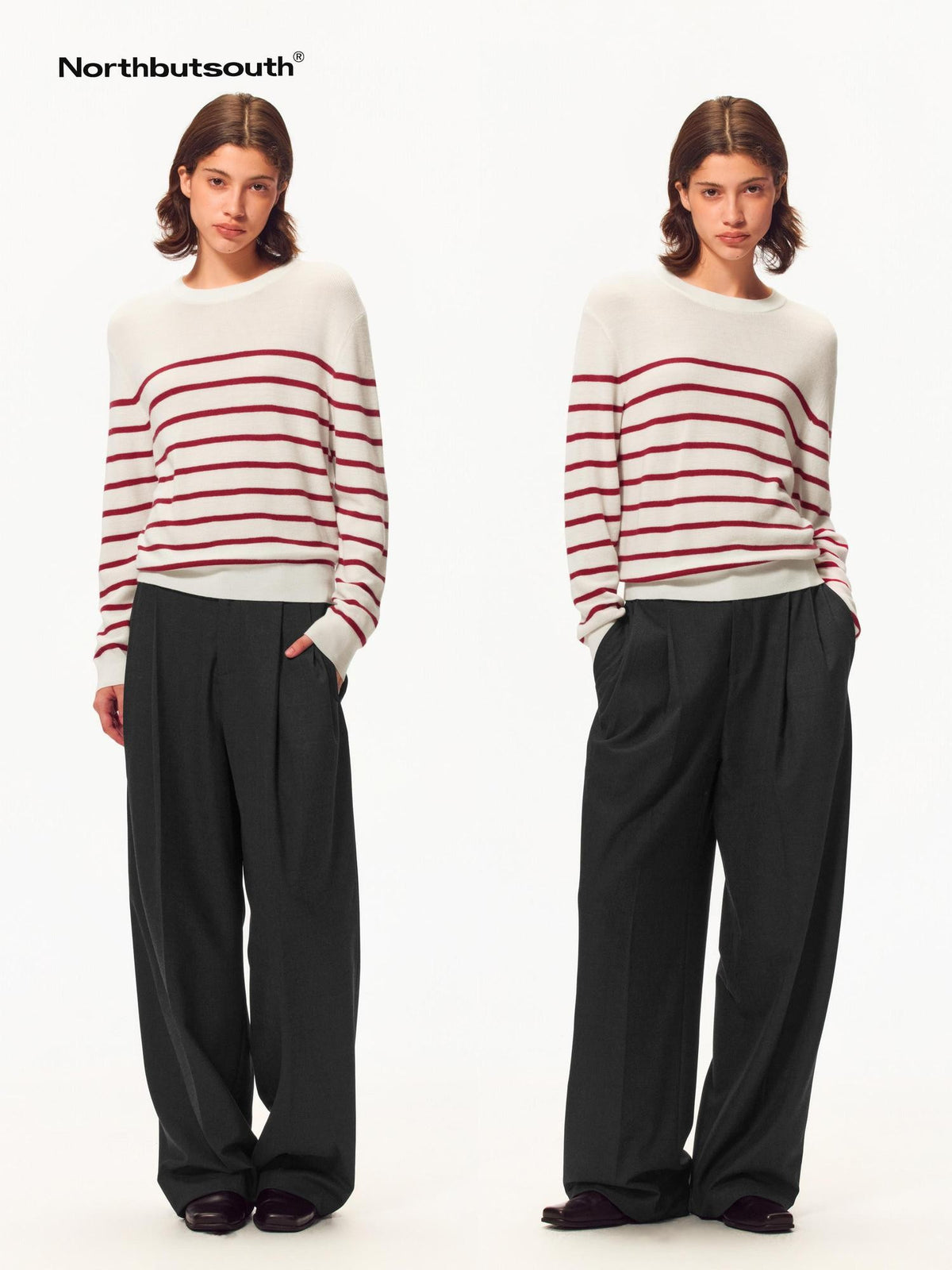 Northbutsouth Striped Color Block Crewneck Loose Women&