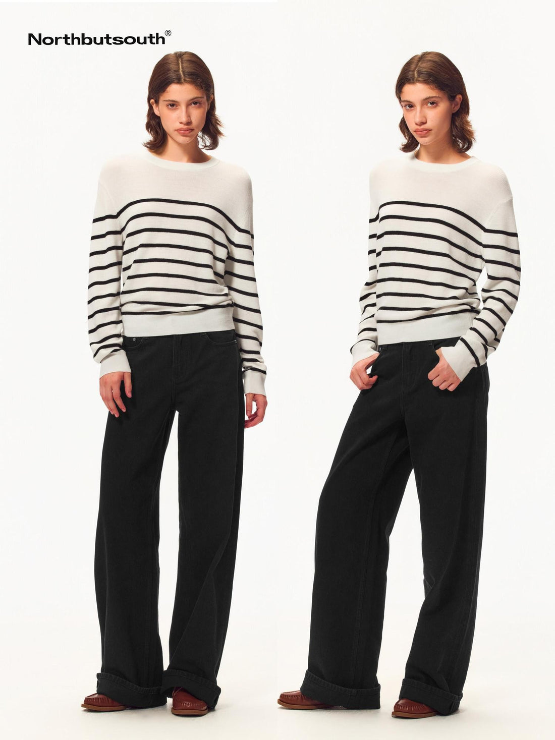 Northbutsouth Striped Color Block Crewneck Loose Women&
