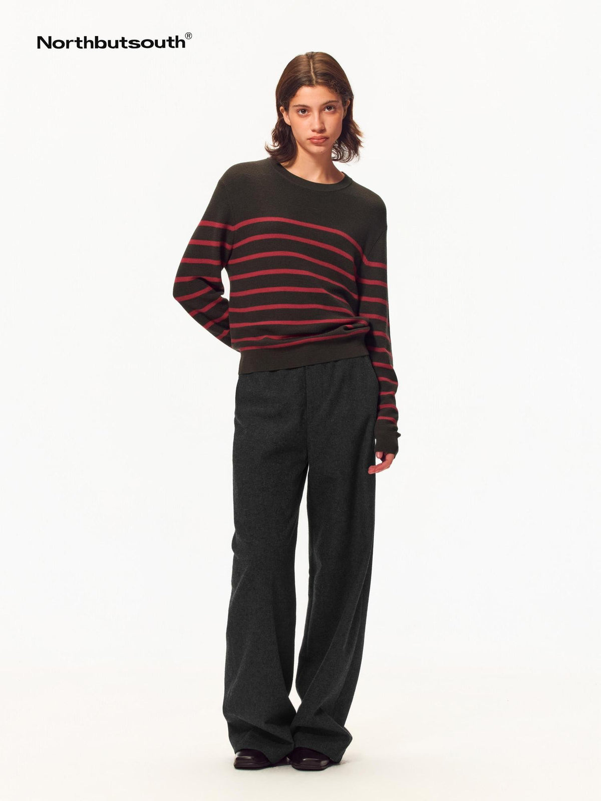 Northbutsouth Striped Color Block Crewneck Loose Women&