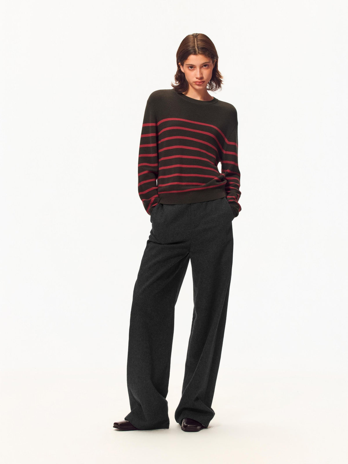 Northbutsouth Striped Color Block Crewneck Loose Women&