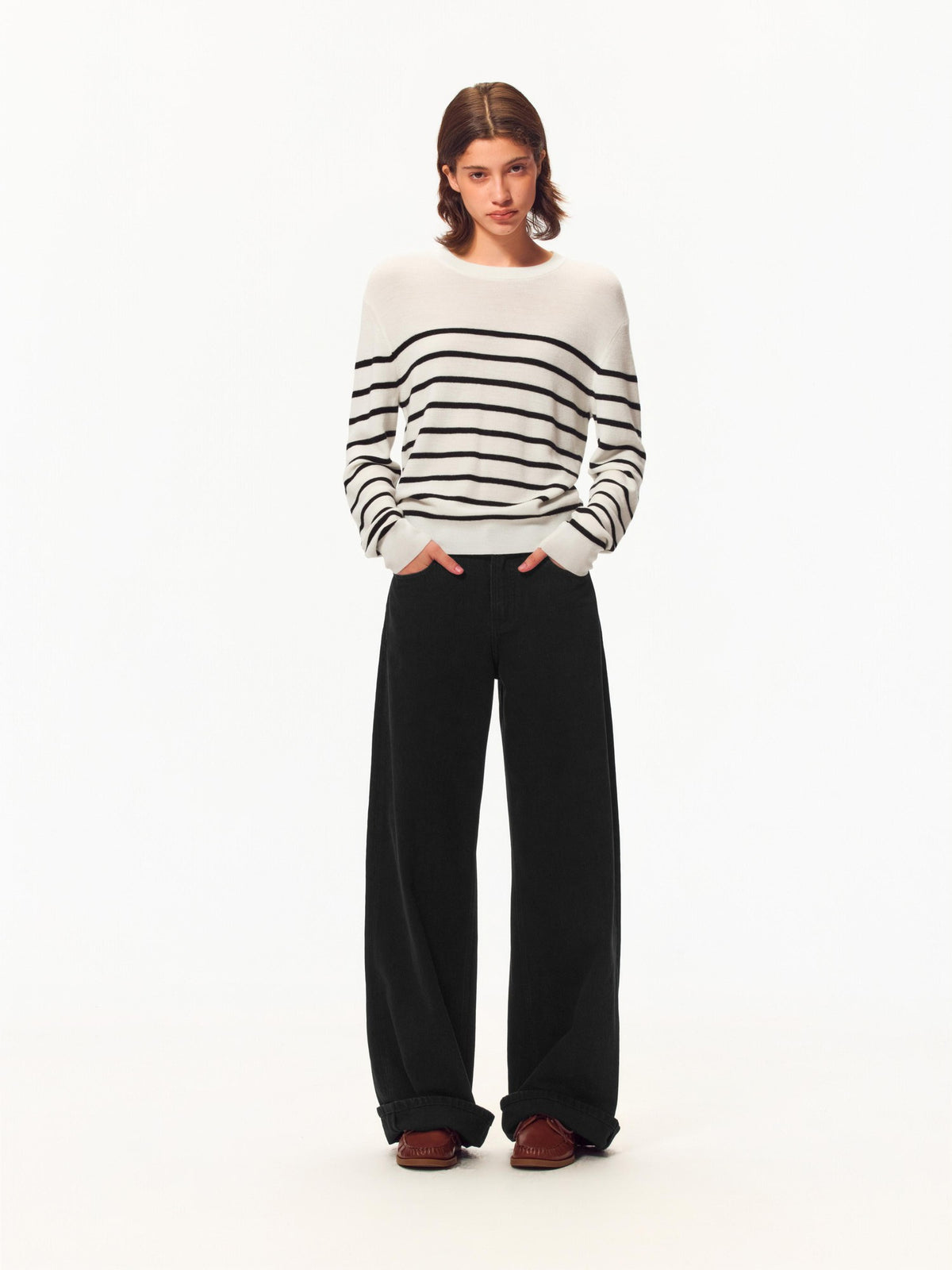 Northbutsouth Striped Color Block Crewneck Loose Women&