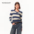 Northbutsouth_Striped_Color_Block_Loose_V-neck_Long_Sleeve_100%_Wool_Women&