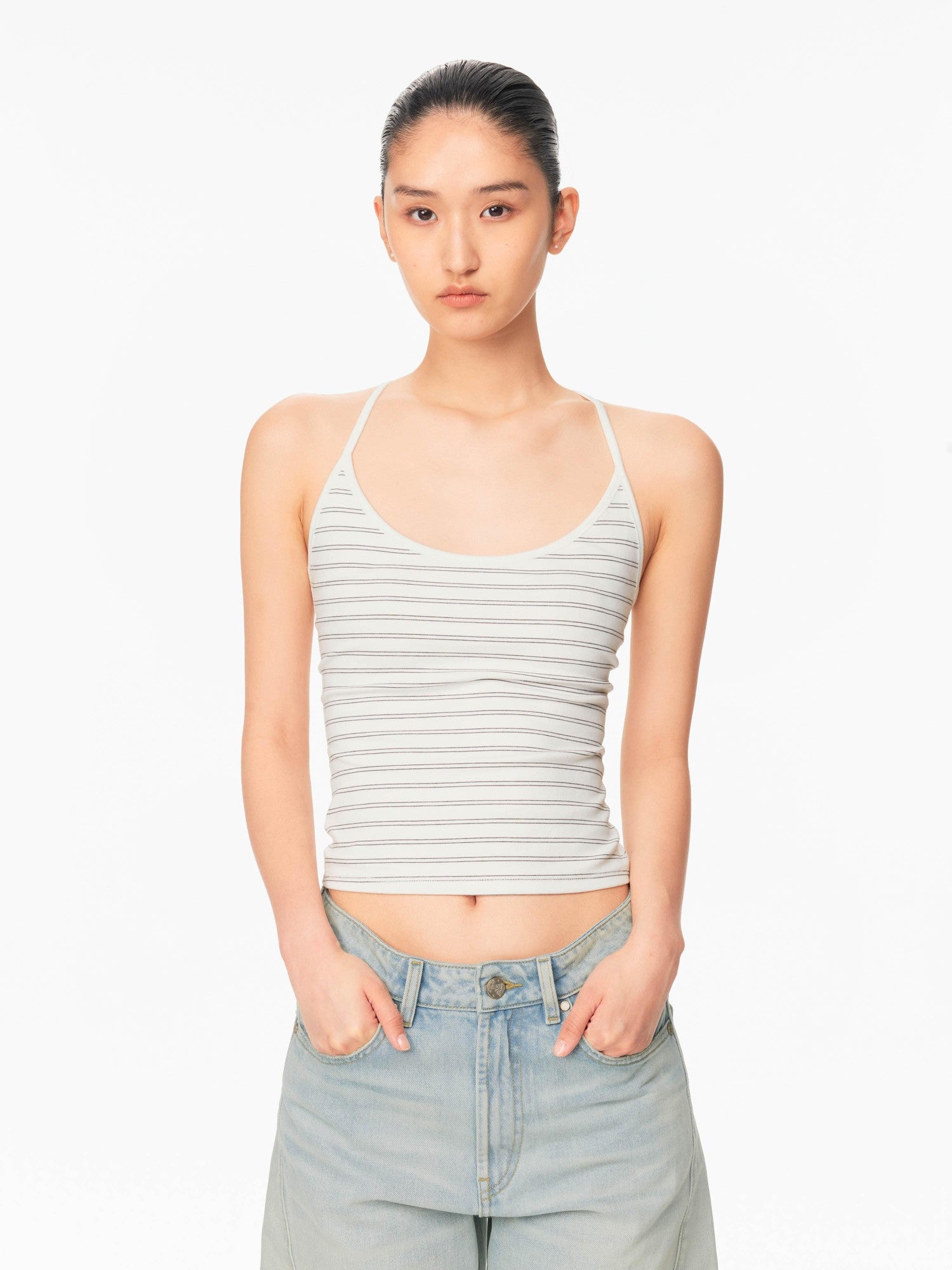 Northbutsouth Striped U Neck Racerback Slim Fit Women&