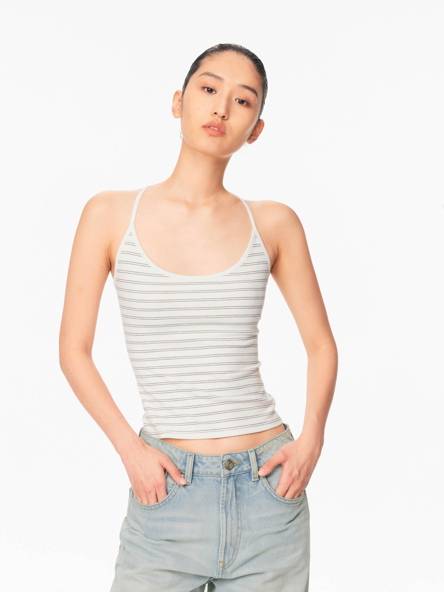 Northbutsouth Striped U Neck Racerback Slim Fit Women&