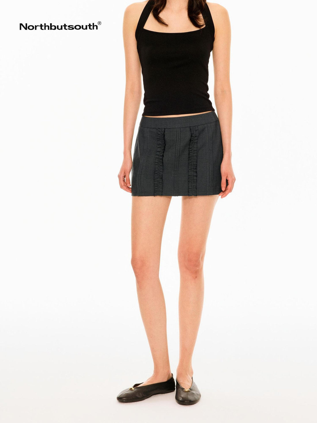 Northbutsouth Structured Accordion Pleats A Line Ruffle Hem Women&
