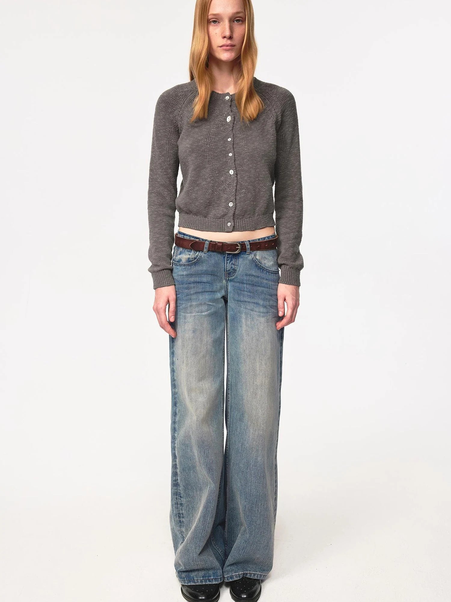 Textured Crease Low Rise Relaxed Jeans