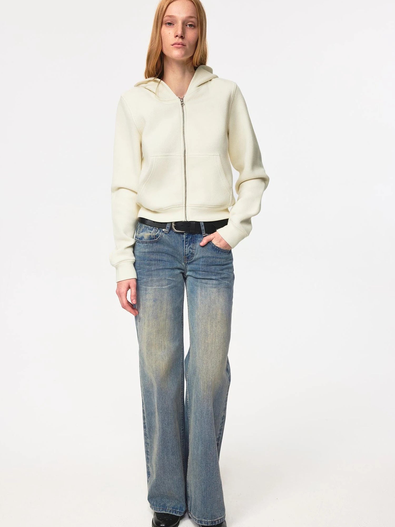 Textured Crease Low Rise Relaxed Jeans