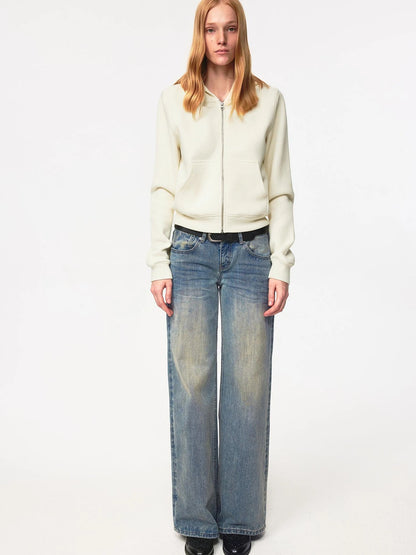 Textured Crease Low Rise Relaxed Jeans