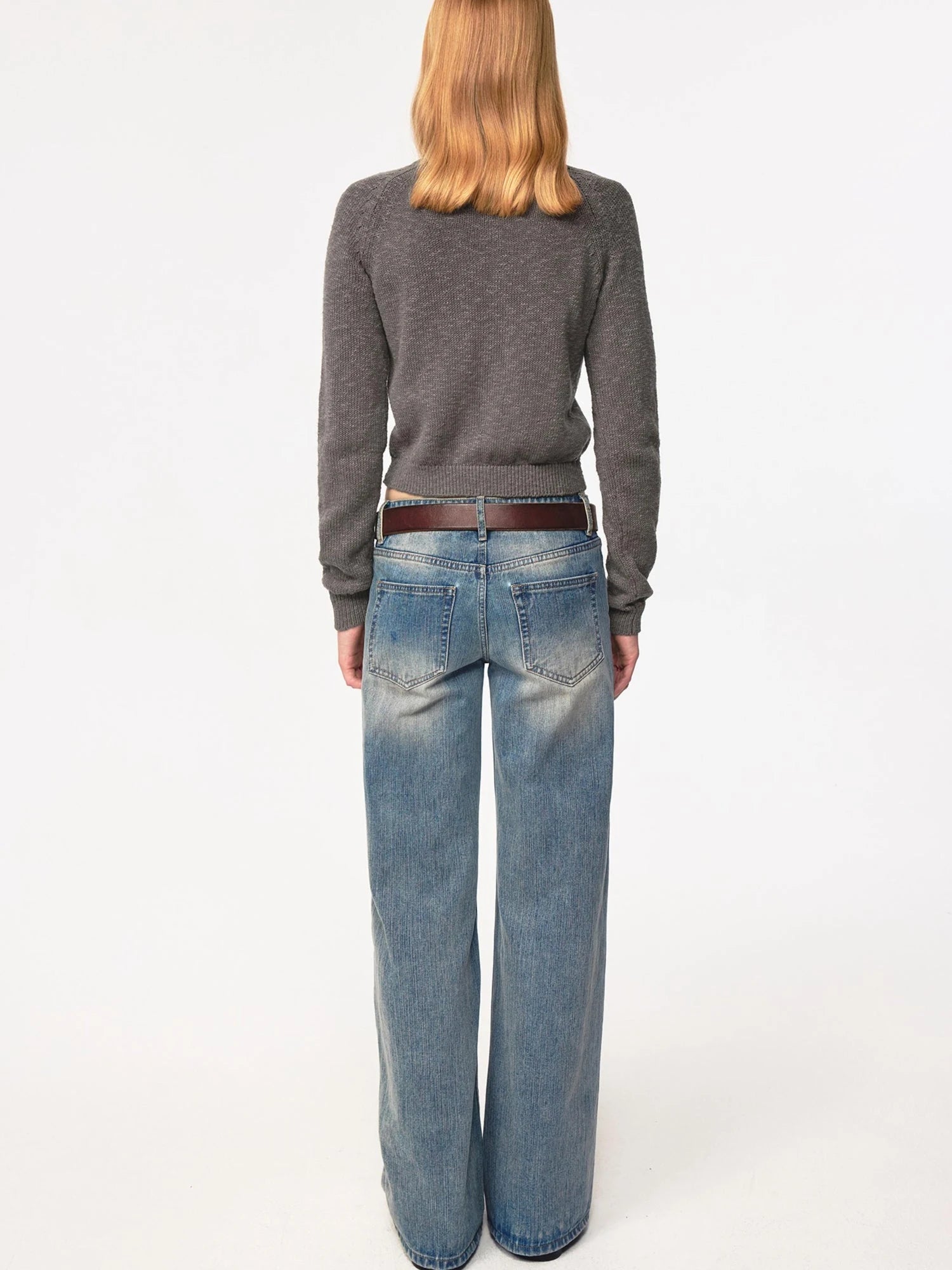 Textured Crease Low Rise Relaxed Jeans