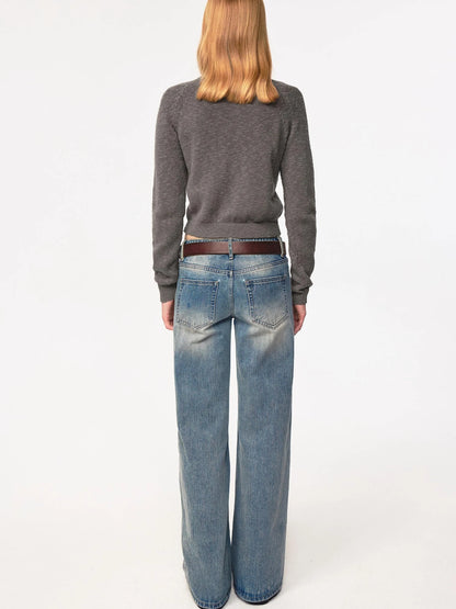 Textured Crease Low Rise Relaxed Jeans