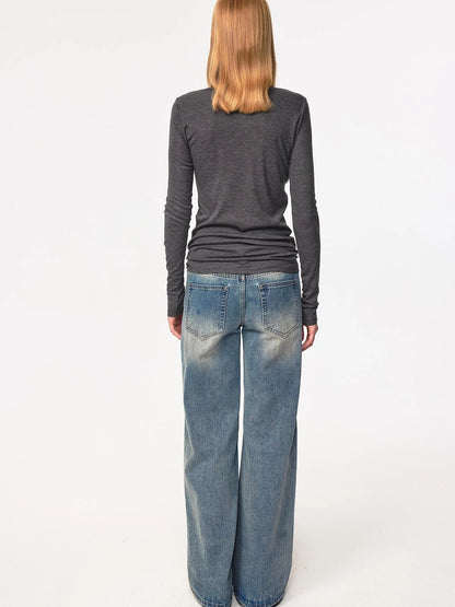 Textured Crease Low Rise Relaxed Jeans