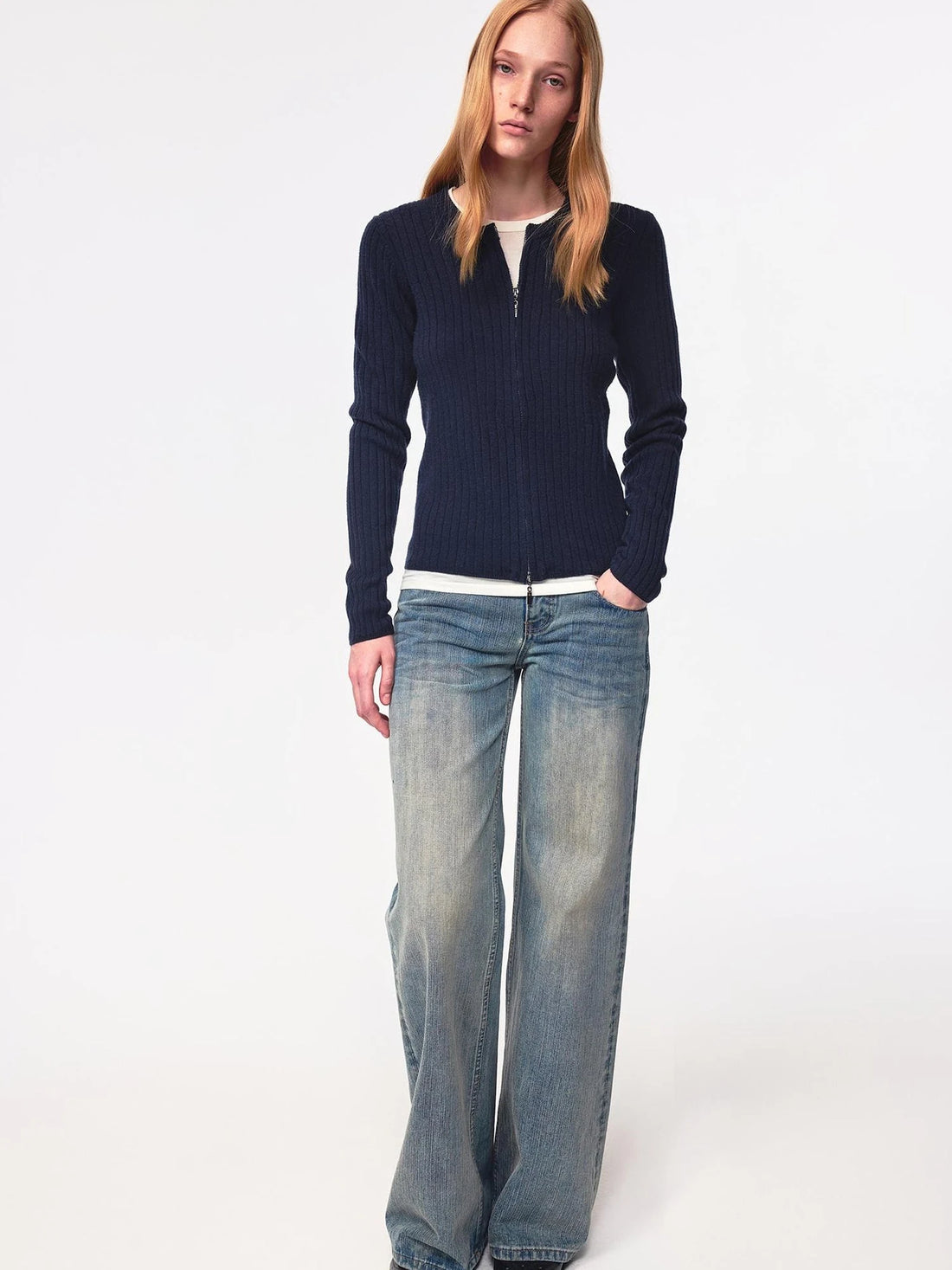 Textured Crease Low Rise Relaxed Jeans