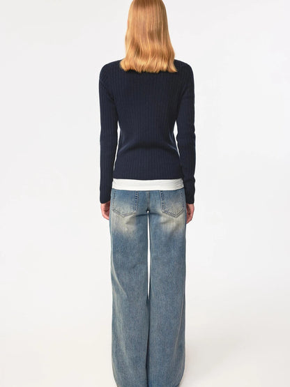 Textured Crease Low Rise Relaxed Jeans