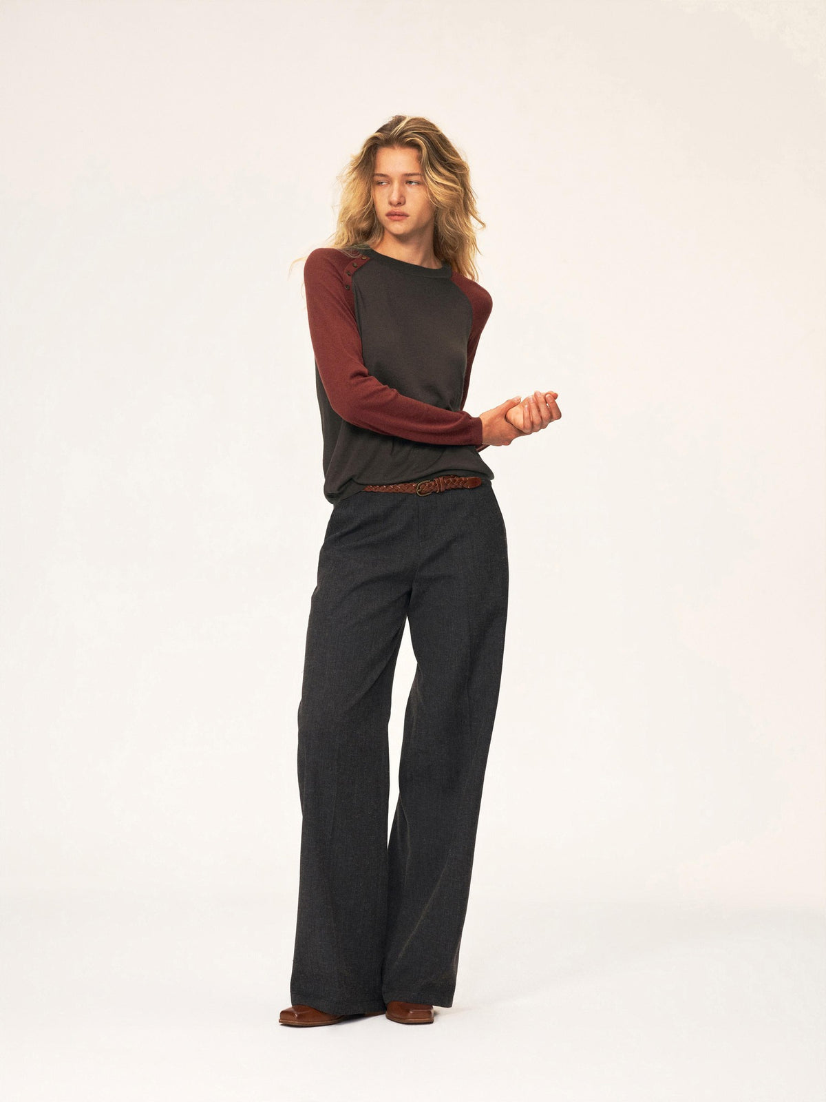 Northbutsouth Textured Front Pleated Mid Low Rise Women&