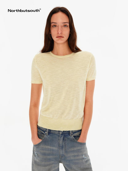 Northbutsouth Textured Linen Knit Round Neck Women&