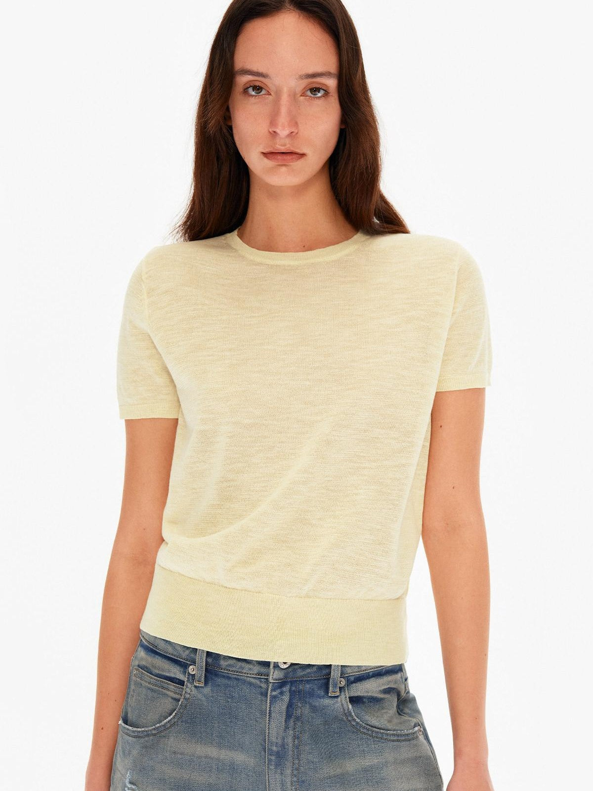 Northbutsouth Textured Linen Knit Round Neck Women&