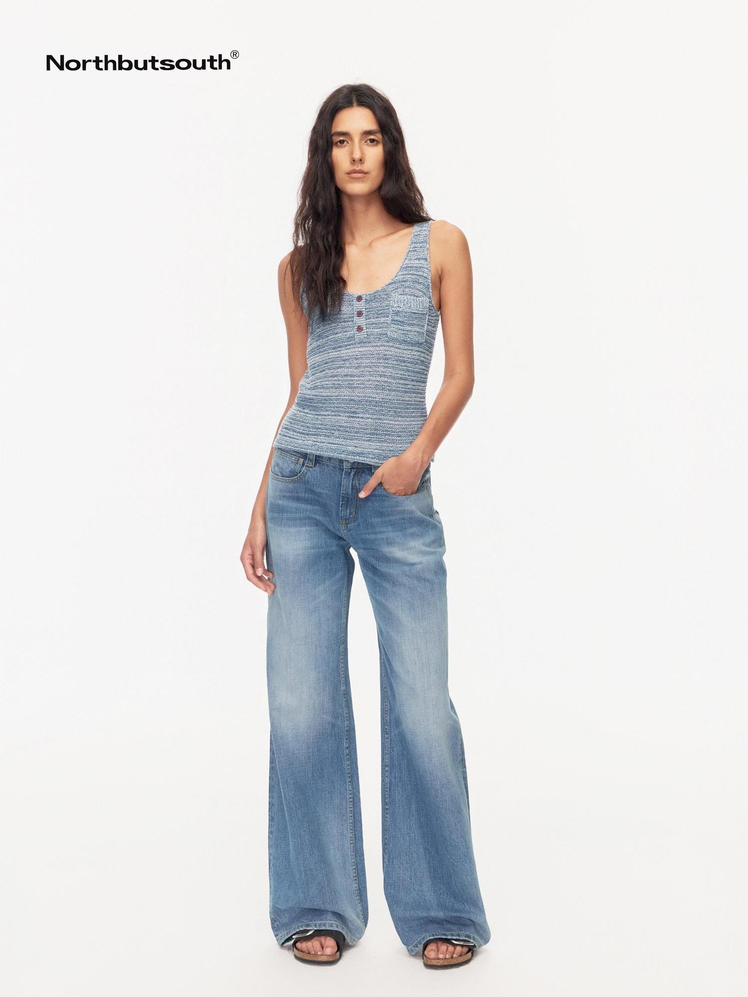 Northbutsouth Textured Melange Three Button Rolled Edge U Neck Women&