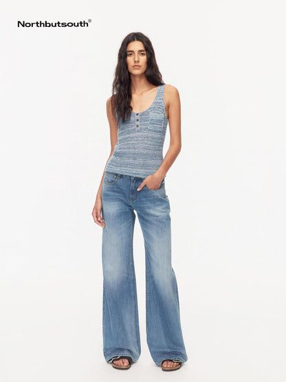 Northbutsouth Textured Melange Three Button Rolled Edge U Neck Women&