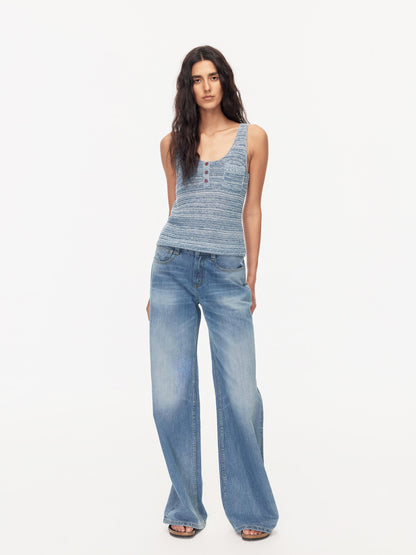 Northbutsouth Textured Melange Three Button Rolled Edge U Neck Women&