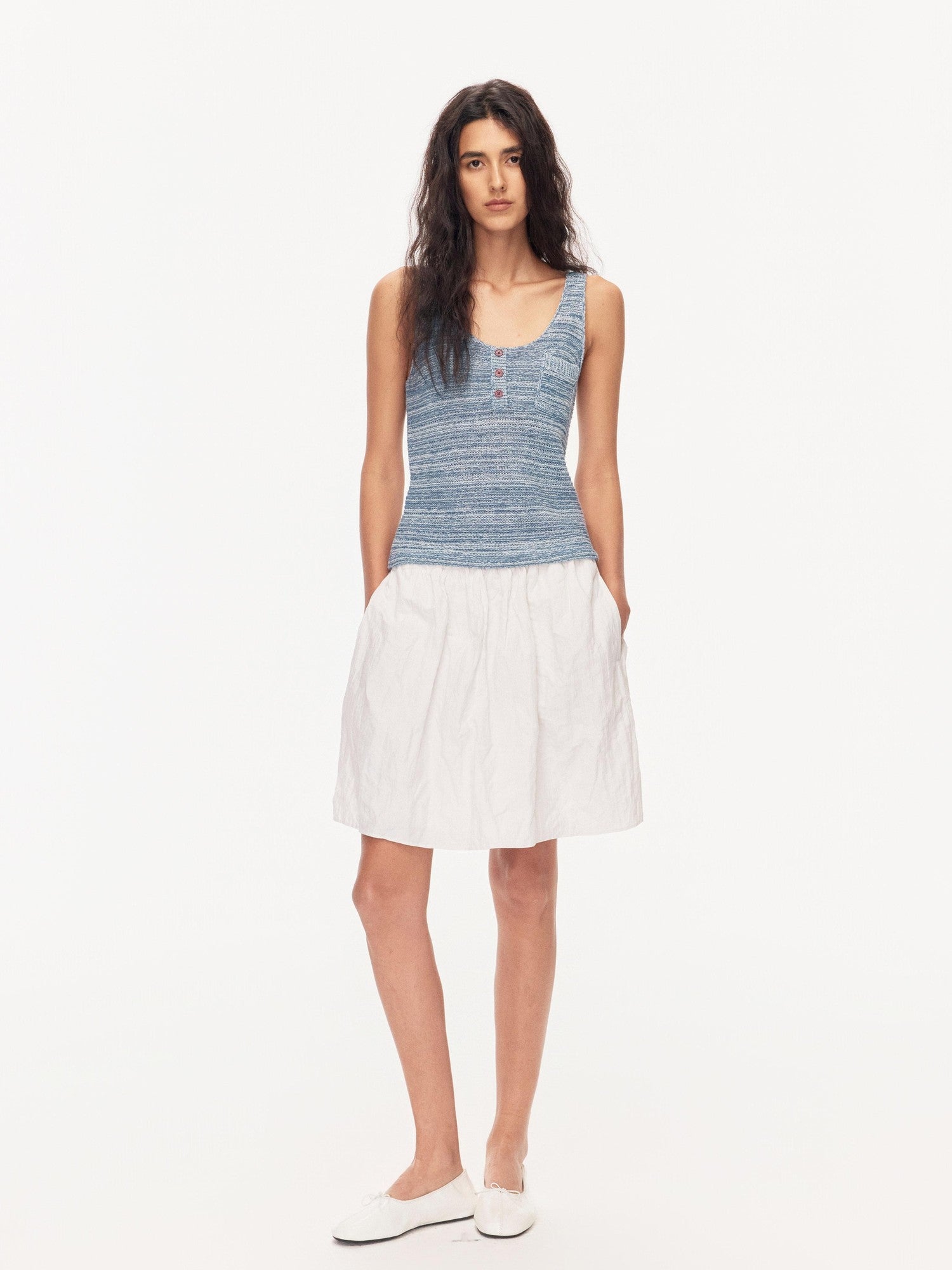 Northbutsouth Textured Melange Three Button Rolled Edge U Neck Women&